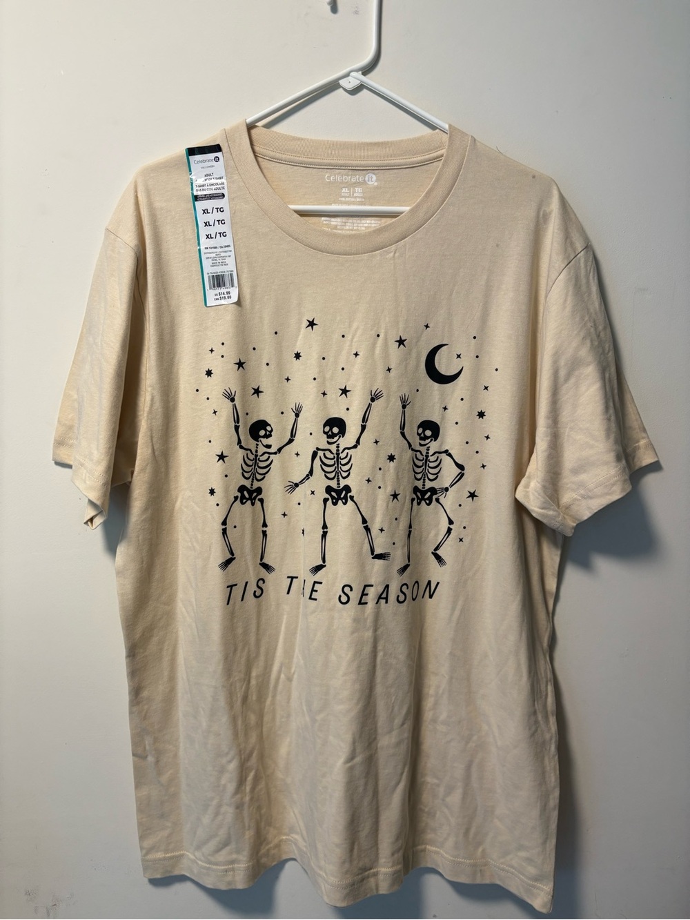 Celebrate It Beige Graphic Skeleton Tee